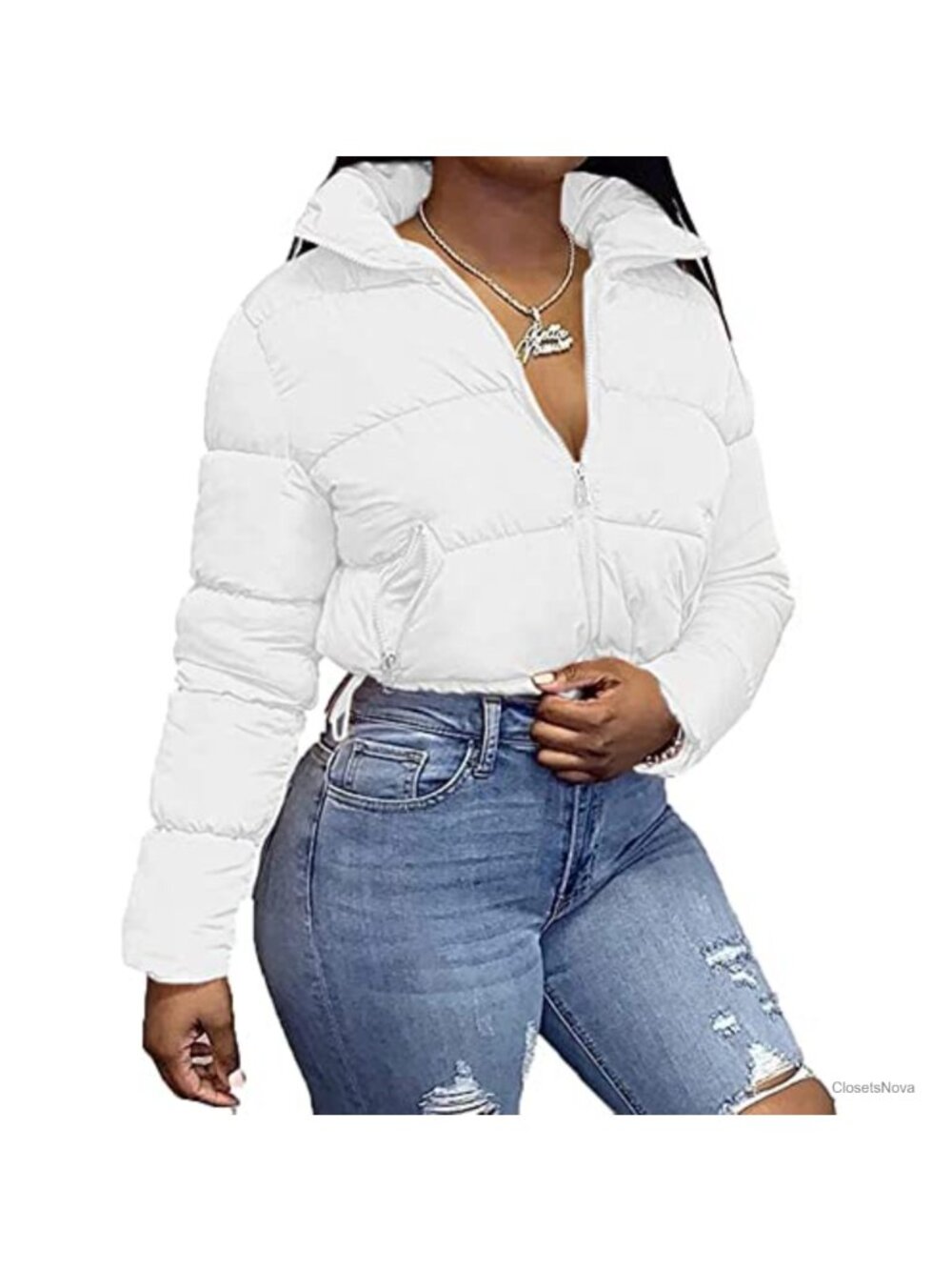 Women's Cropped Quilted Puffer Jacket Lightweight Zip Warm Fall Winter Coat